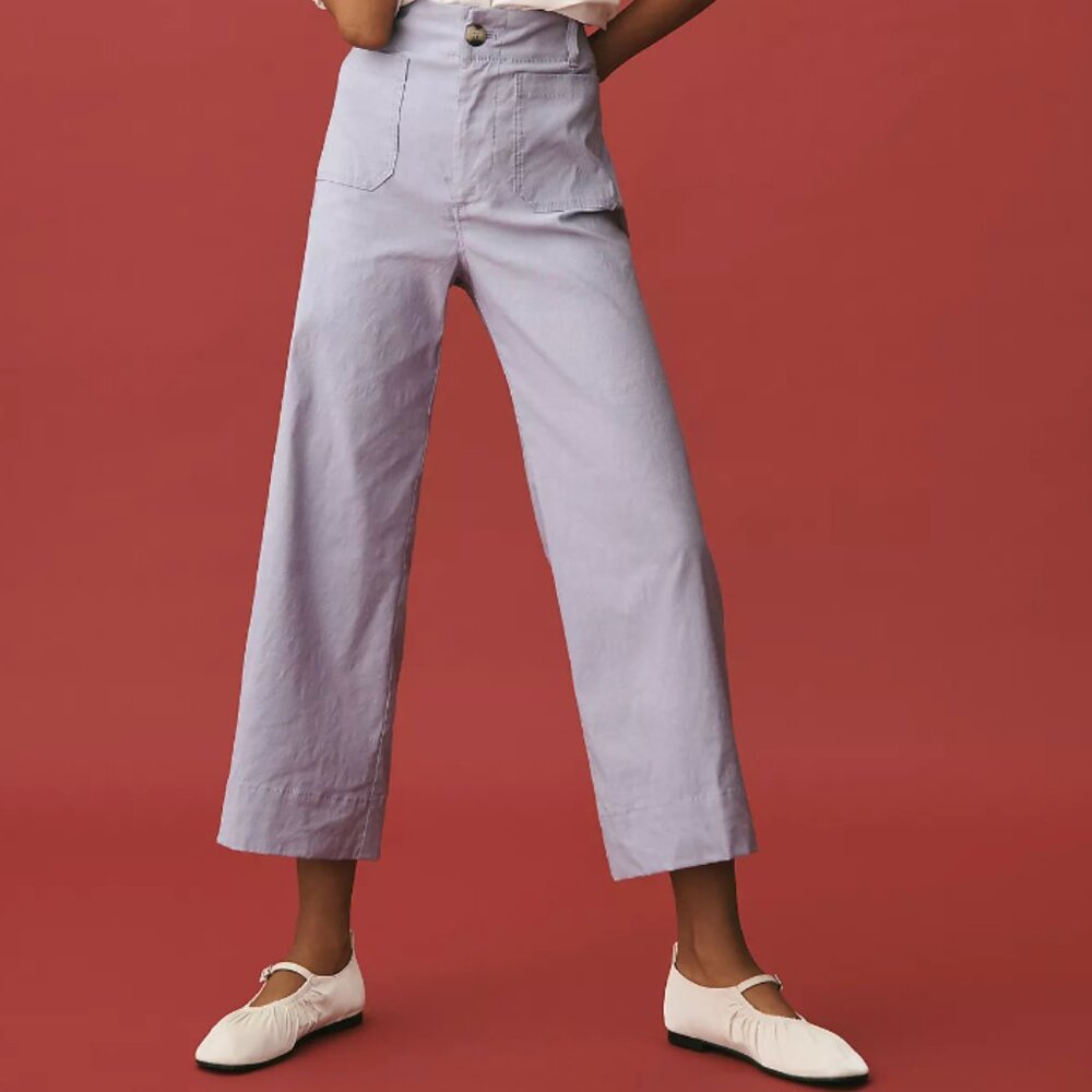 High-Rise Wide Leg Cropped Pants - Lavender